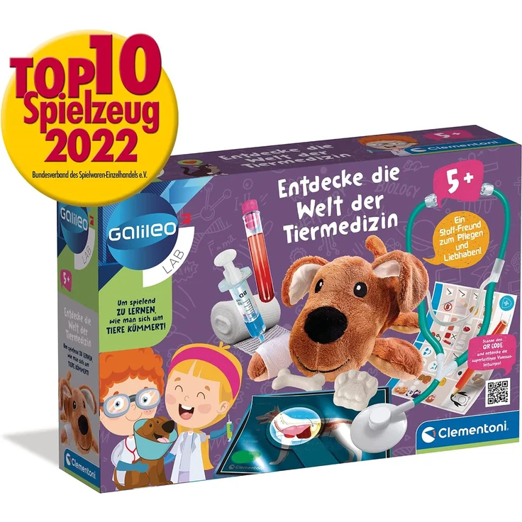 Clementoni Galileo 'Entdecke die Welt der Tiermedizin', Rollenspielzeug, ab 5 Jahren, inkl. Stofftier, Stethoskop, Verbandszeug, Mullbinden und Halsband – Bild 3