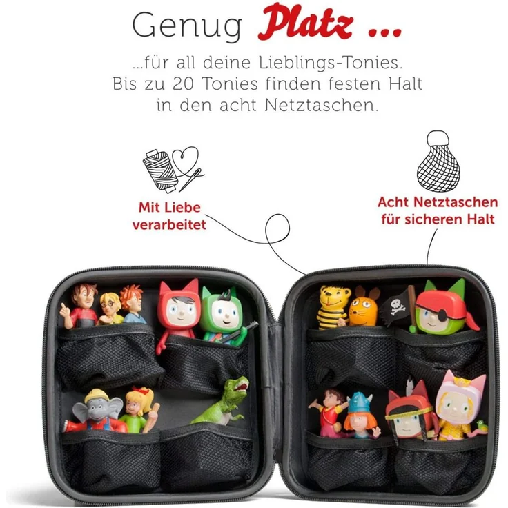 Tonies 'Tonie-Transporter' Transporttasche Grün, Box zur Aufbewahrung von bis zu 20 Tonies Hörfiguren, leicht, abwaschbar, Reißverschluss, 17,5 x 17,5 cm - Preisvergleich – Bild 7