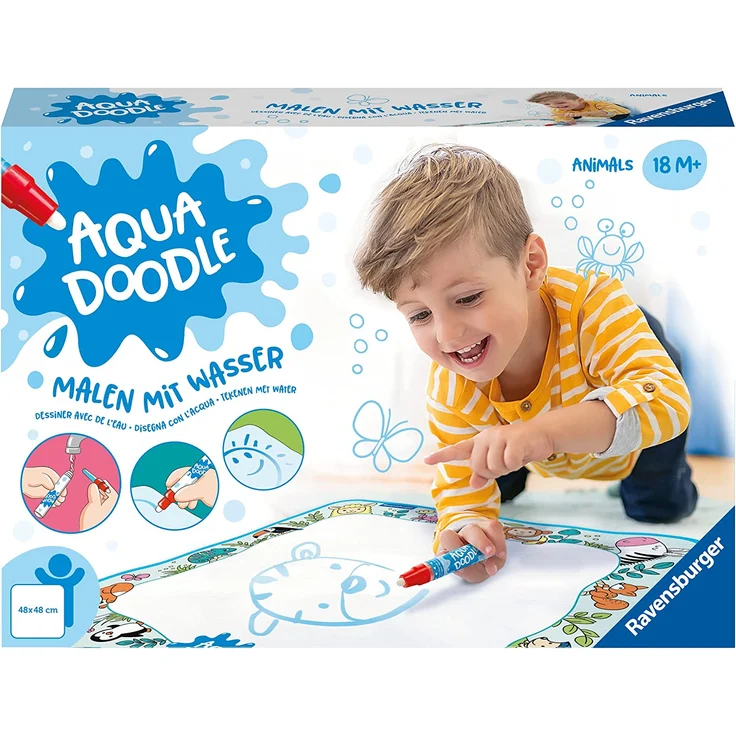 Ravensburger 4564 Aquadoodle Animals - Erstes Malen für Kinder ab 18 Monate - Malset für fleckenfreien Malspaß mit Wasser - inklusive Matte und Stift Maße (B/H): 22 x 31 cm, Malset für fleckenfreien Malspaß mit Wasser, inklusive Matte und Stift, Dt/frz/ital/niederländ – Bild 1