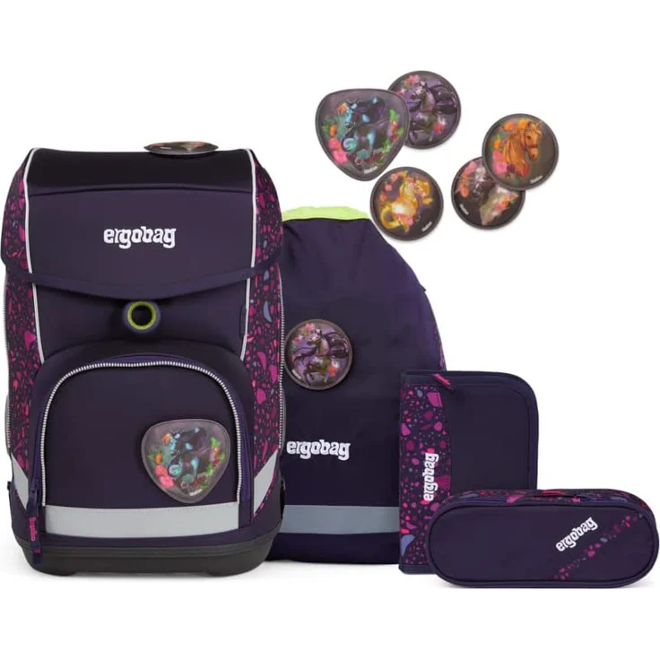 Ergobag Cubo 'PferdeflüstBärer', 5 tlg. Schulranzen-Set, 19 Liter, dunkelblau/lila – Bild 1