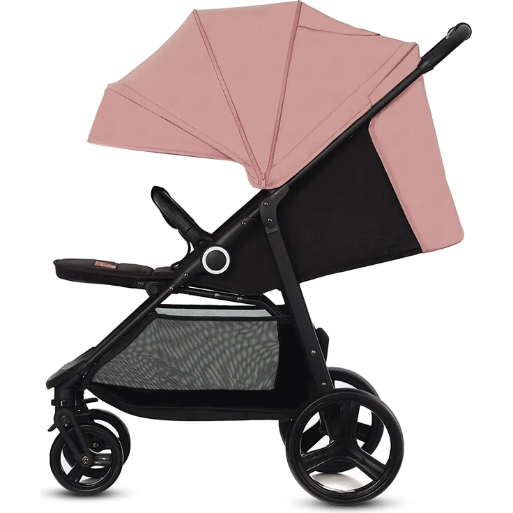 Kinderkraft GRANDE PLUS Kinderkraft Buggy von Geburt bis 22 kg, Zusammenklappen mit einer Hand, Liegeposition, großes Verdeck mit Fenster, alle 4 Räder gedämpft, geräumiger Sitz, Rosa – Bild 2
