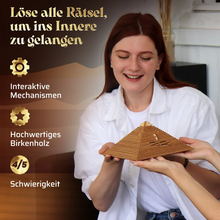 ESC WELT Quest Pyramide 3D Puzzle Game - 3 in 1 Puzzle Box Modellbau Escape Room- Holzpuzzle & Holzrätsel für Valentinstag - Geschenkbox Knobelspiel - Rätselbox für Kinder und Erwachsene 3D Holzpuzzle – Bild 5