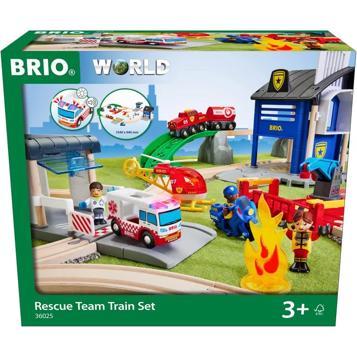 BRIO World 36025 Polizei und Feuerwehr Set Deluxe - Großes Rettungskräfte-Set mit Polizeistation, Feuerwehrzug, Löschhub