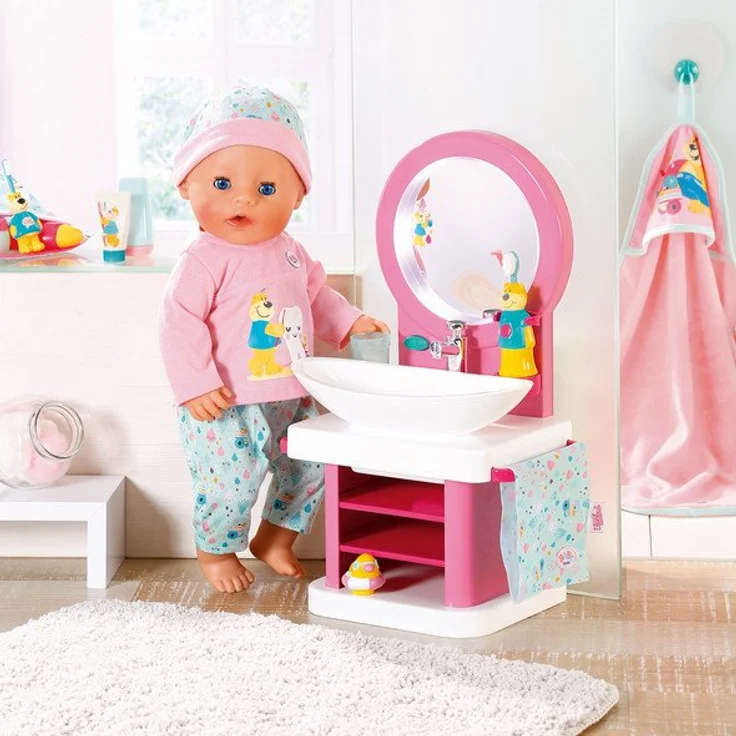 BABY born 'Bath Waschtisch' mit Licht-, Sound- und Wasserfunktion, inkl. Badezimmer-Accessoires, für Puppen mit einer Größe von 43 cm, ab 3 Jahren – Bild 2