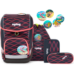 Ergobag Cubo 'WellenreitBär' Schulranzen-Set, 19 Liter, 5-teiliges Set, blau/orange/rot