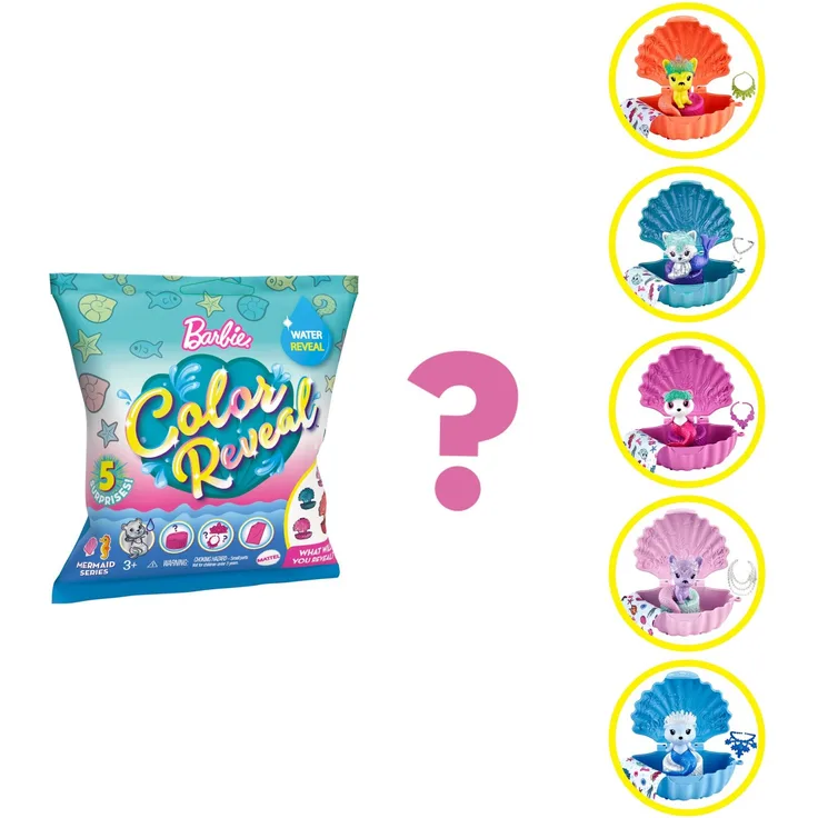 Mattel GTP74 Barbie Color Reveal Meertiere Welle 2, sortiert, 1x Stück, zufällige Auswahl