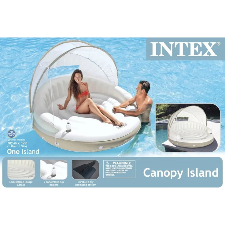 Intex 'Canopy Island Lounge' Luftmatratze, Liegeinsel, 199 x 199 x 150 cm, inkl. abnehmbarem Dach, Rückenlehne und Getränkehaltern – Bild 4