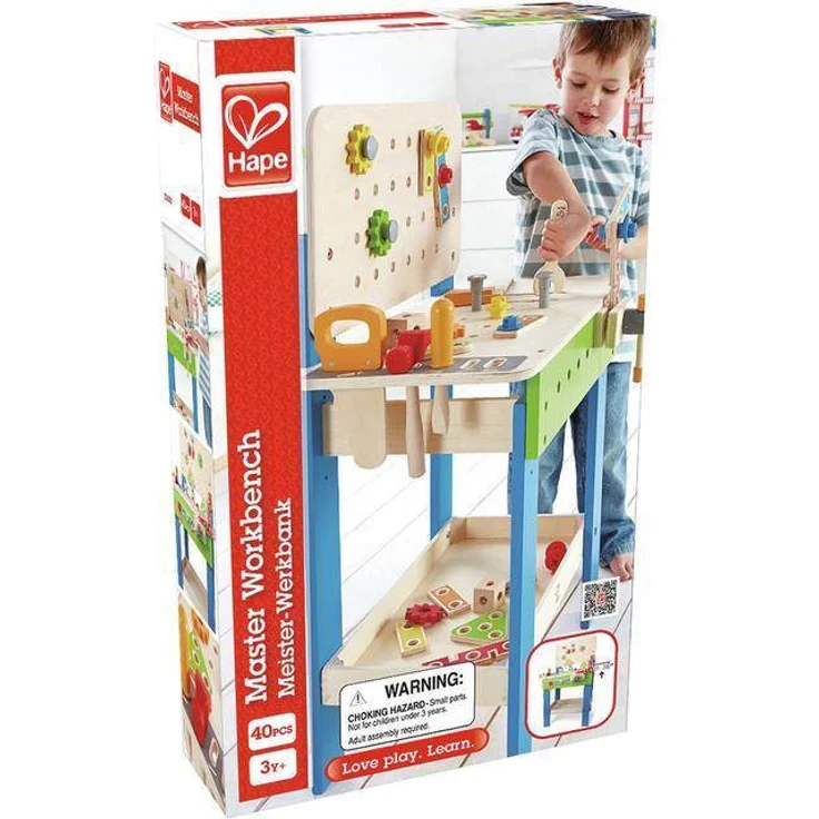 Hape E3000 'Meister-Werkbank', ab 3 Jahren, 40 Teile, höhenverstellbar, 55 x 80,7 x 28 cm, natur/blau/grün – Bild 5