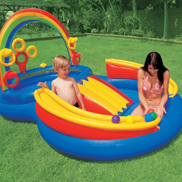 Intex 'Rainbow Ring Playcenter' 2-in-1-Planschbecken, 297 x 193 x 135 cm, ab 2 Jahren, inkl. großem und kleinem Pool, Rutsche, Regenbogendusche und verschiedenen Ball- und Ringspielen – Bild 5
