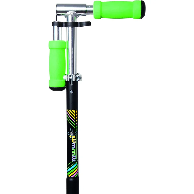 Muuwmi 102 'Aluminium Scooter NEON 125 mm' Scooter, ab 6 Jahren, 2-fach höhenverstellbar bis 83 cm, klappbar, mit Leuchtrollen, max. belastbar bis 100 kg, schwarz/grün – Bild 2
