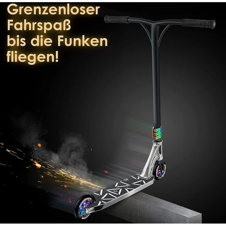 KESSER 'Stunt Scooter GT-Limit', 360° Lenkung, mit Ständer, ABEC 9 Kugellagern, 110 mm PU Räder, max. belastbar bis 100 kg, Silber – Bild 7