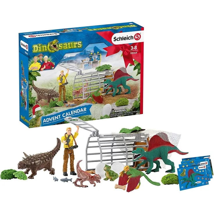 Schleich 98064 Adventskalender Dinosaurier 2020 mit Dino-Forscher Luis, verschiedenen Dinos und tollem Zubehör