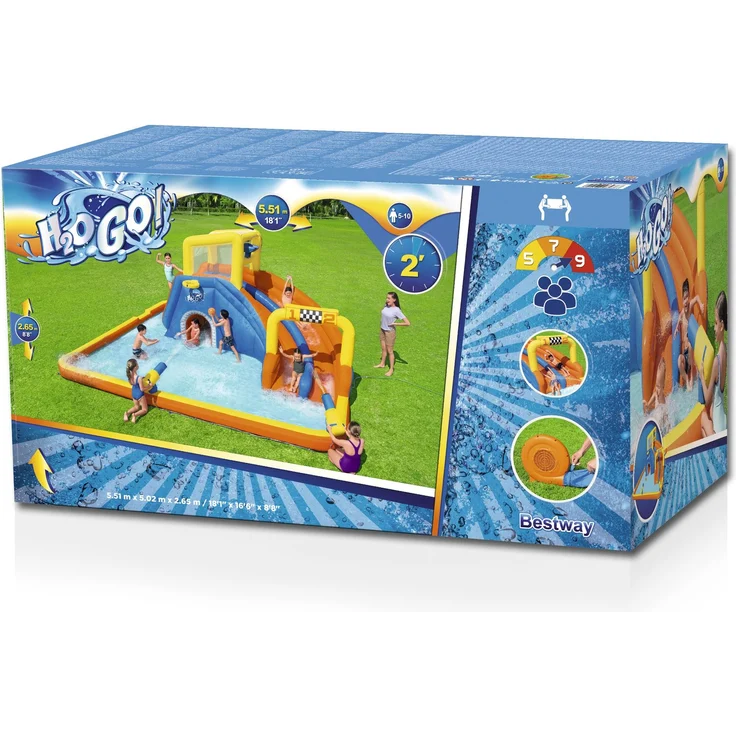 Bestway H2OGO! 'Super Speedway' Wasserpark, 551 x 502 x 265 cm, ab 5 Jahren, Planschbecken mit Doppelrutsche und Wasserkanone – Bild 10