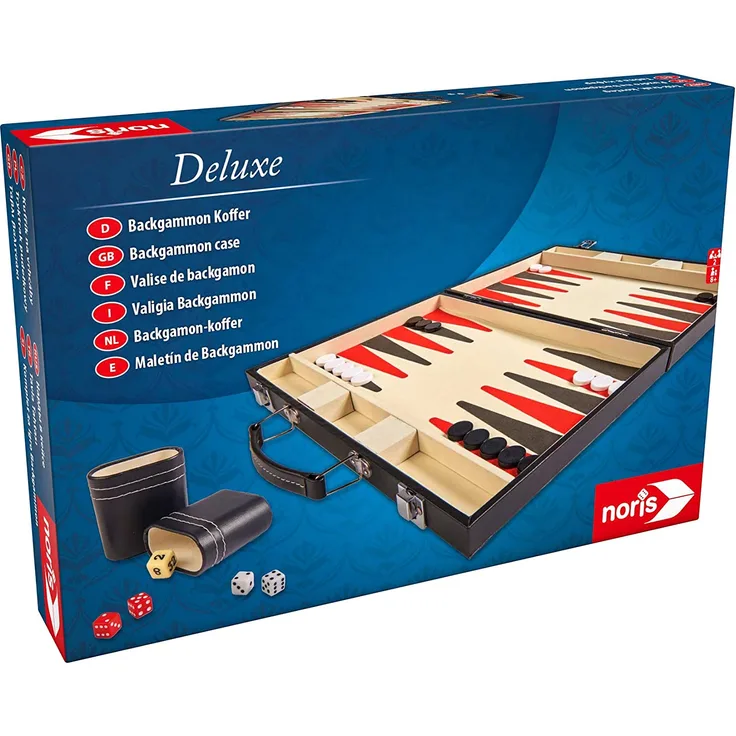 Noris 606101712 - Deluxe Backgammon, der Spieleklassiker im handlichen Koffer in edler Ausführung - auch für unterwegs geeignet, ab 8 Jahren