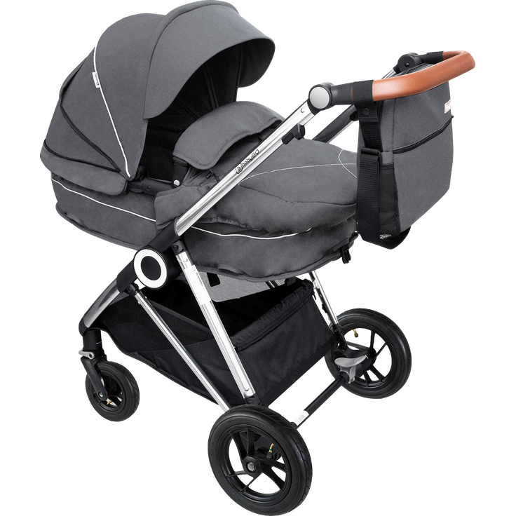 BabyGO 'Halime Air' Kombikinderwagen 4plusin1 Grau / Gestell Silber inkl. Sitz, Wanne, Babyschale, Wickeltasche, Adapter, Fußsack, Regenfolie – Bild 3