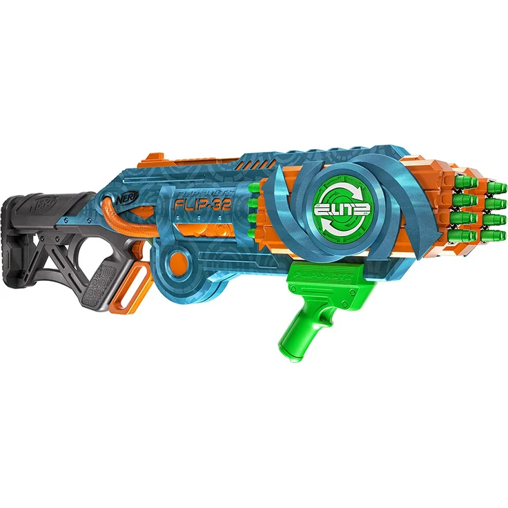Nerf 'Elite 2.0 Flipshots Flip-32' Blaster, ab 8 Jahren, 32 Läufe, Hebel-Action, blaugrau/orange – Bild 1