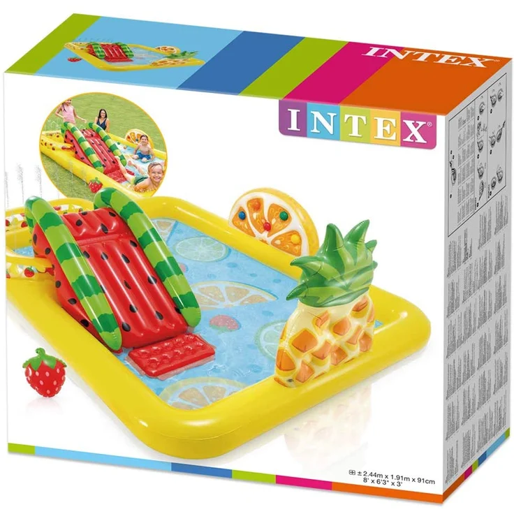 Intex 'Fun 'n Fruity Play Center', 244 x 191 x 91 cm, ab 2 Jahren, 2-in-1-Pool inkl. Wasserrutsche, aufblasbaren Früchten und 6 Bällen – Bild 5