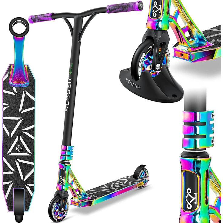 KESSER 'Stunt Scooter GT-Limit', 360° Lenkung, mit Ständer, ABEC 9 Kugellagern, 110 mm PU Räder, max. belastbar bis 100 kg, Rainbow – Bild 2