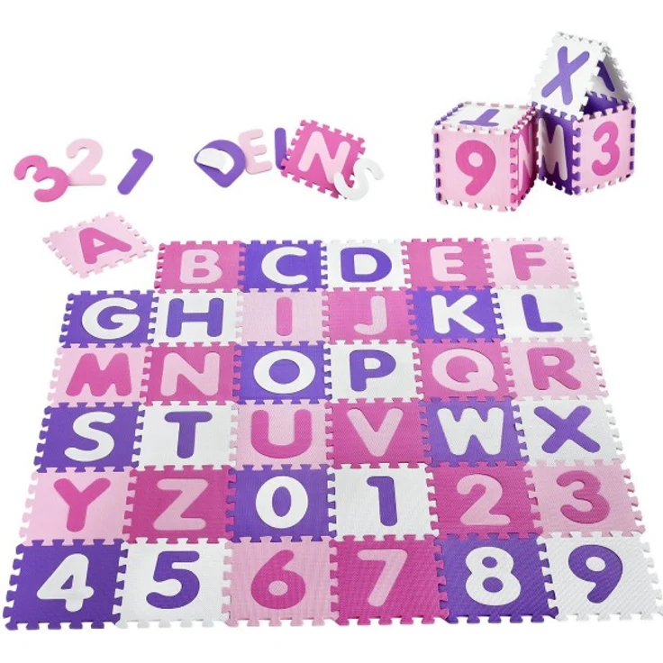 Juskys 'Juna' Puzzlematte, 36 Teile mit Buchstaben A-Z & Zahlen 0-9 - rutschfest, rosa – Bild 1