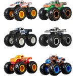 Hot Wheels 2019 Monster Trucks Demolition Doubles Police VS Hooligan Giant Wheels 1:64, sortiert, 1 Set mit 2 Fahrzeugen, zufällige Auswahl, keine Vorauswahl möglich
