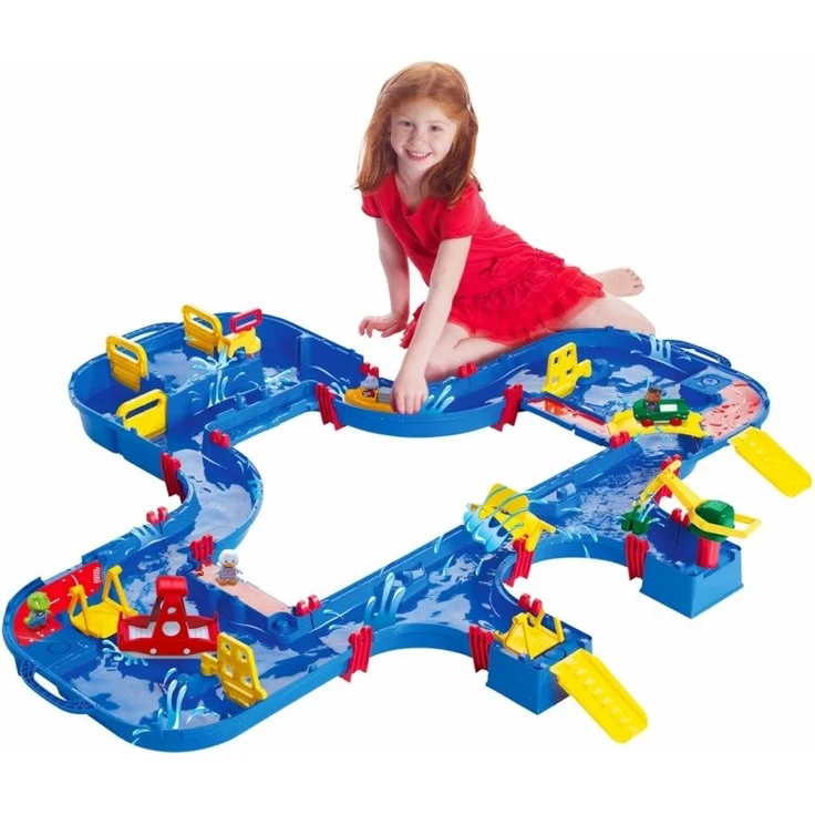 AquaPlay 'Multi-Set' Wasserbahn, 145 x 160 x 22 cm, inkl. Kran, Wasserpumpe, Paddelrad, Boot, Wasserfahrzeug und kleinem Fähranleger – Bild 2