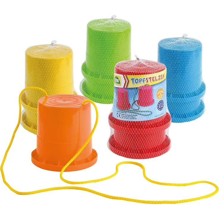 Lena 61410 Topfstelzen Uni, Laufdosen ca. 17 cm, Kindertopfstelzen zum Balance üben, Becherstelzen einfarbig, Eimerstelzen 5-Fach Sortiert, Laufdollis für Kinder ab 36m, 1x Stück, zufällige Farbauswahl