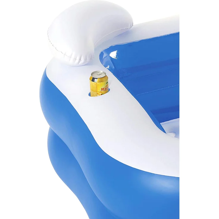 Bestway 'Fun' Family Pool, Planschbecken, 213 x 207 x 69 cm, ab 6 Jahren, blau/weiß, inkl. zwei Getränkehaltern, Kopfstützen und Sitzpolstern – Bild 7
