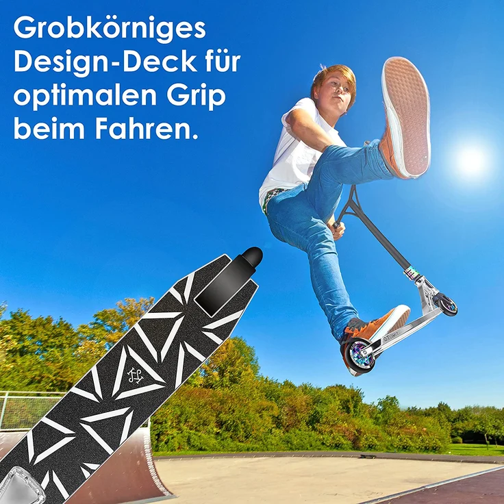 KESSER 'Stunt Scooter GT-Limit', 360° Lenkung, mit Ständer, ABEC 9 Kugellagern, 110 mm PU Räder, max. belastbar bis 100 kg, Silber – Bild 4