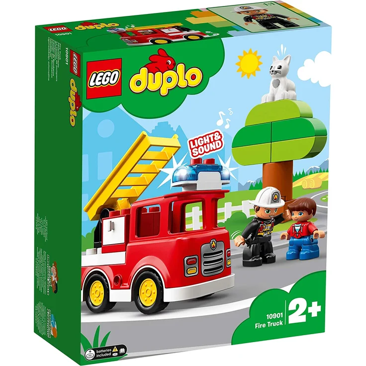 LEGO DUPLO 10901 'Feuerwehrauto', 21 Teile, ab 2 Jahren, mit Licht- und Soundeffekten, inkl. Feuerwehrmann, Kind und Katzenfigur – Bild 2