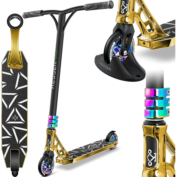 KESSER 'Stunt Scooter GT-Limit', 360° Lenkung, mit Ständer, ABEC 9 Kugellagern, 110 mm PU Räder, max. belastbar bis 100 kg, Gold – Bild 2