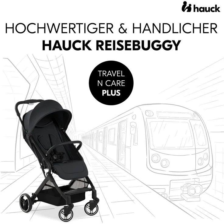 Hauck 'Travel N Care Plus' Reisebuggy, UV-Schutz 50+, bis 25 kg belastbar (22 kg Kind + 3 kg Korb), faltbar, Black – Bild 2