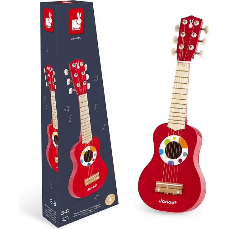 Janod J07628 'Meine Erste Gitarre Konfetti', Kindermusikinstrument, aus Holz, ab 3 Jahren