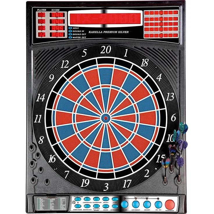 Karella 'Premium Silver' Dartautomat, inkl. 12 Softdarts, mit Soundeffekten, LED-Anzeigen, Stimmansagen, 2-Zonen-Bullseye und mehr
