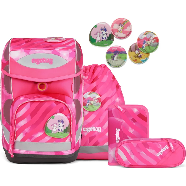 Ergobag Cubo 'KuntBärbuntes Einhorn' Schulranzen-Set, 19 Liter, 5-teiliges Set, pink – Bild 1
