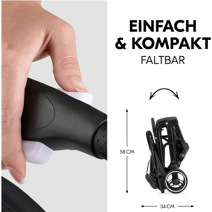 Hauck 'Travel N Care Plus' Reisebuggy, UV-Schutz 50+, bis 25 kg belastbar (22 kg Kind + 3 kg Korb), faltbar, Black – Bild 4