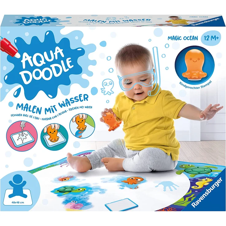 Ravensburger 4568 Aquadoodle Magic Ocean - Fleckenfreies Stempeln und Entdecken mit Wasser - Stempelset mit magischer Stoffmatte für Babys ab 1 Jahr