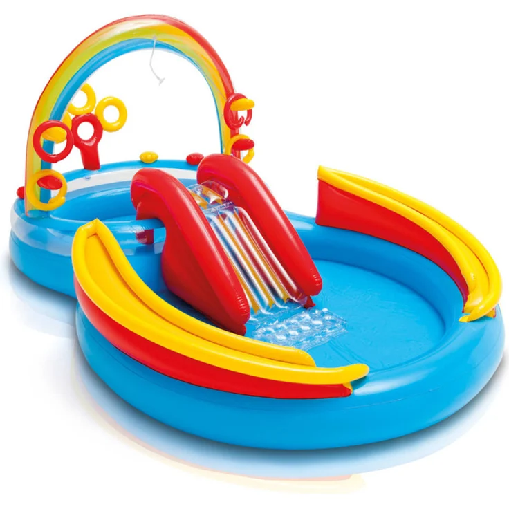 Intex 'Rainbow Ring Playcenter' 2-in-1-Planschbecken, 297 x 193 x 135 cm, ab 2 Jahren, inkl. großem und kleinem Pool, Rutsche, Regenbogendusche und verschiedenen Ball- und Ringspielen – Bild 1