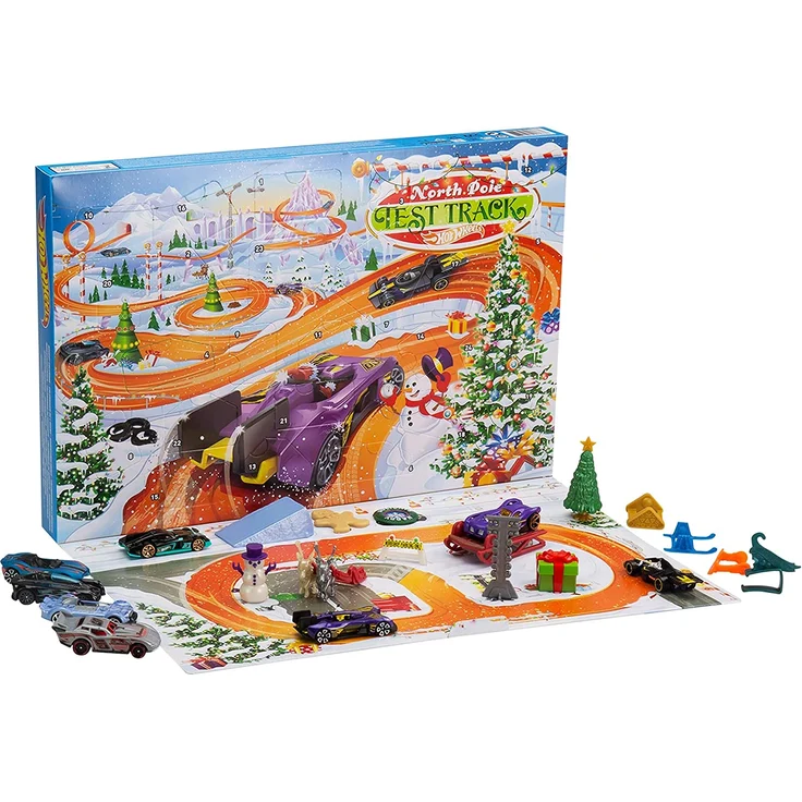 Hot Wheels 'Adventskalender', 8 Hot Wheels-Fahrzeuge und 16 Zubehörteile rund um Weihnachten, ab 3 Jahren, – Bild 3