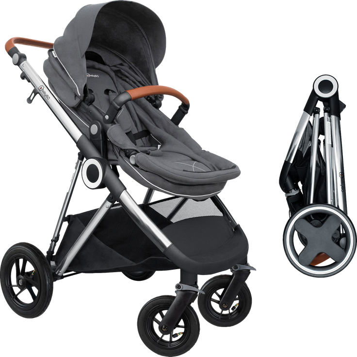 BabyGO 'Halime Air' Kombikinderwagen 4plusin1 Grau / Gestell Silber inkl. Sitz, Wanne, Babyschale, Wickeltasche, Adapter, Fußsack, Regenfolie – Bild 4