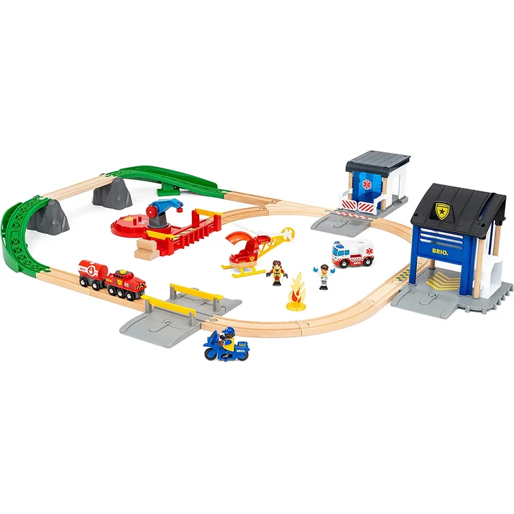 BRIO World 36025 Polizei und Feuerwehr Set Deluxe - Großes Rettungskräfte-Set mit Polizeistation, Feuerwehrzug, Löschhub – Bild 2