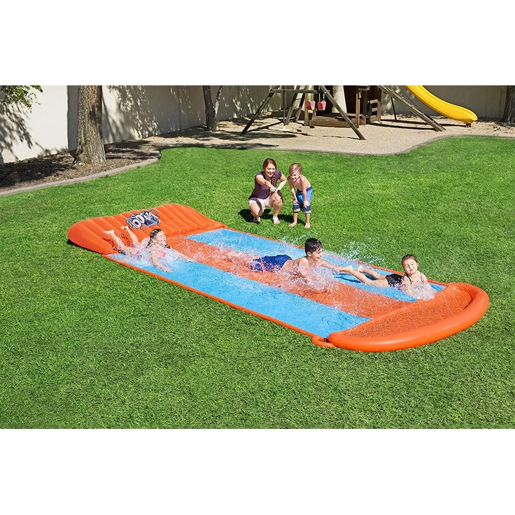 Bestway H2OGO! 'Triple Ramp' 3er-Wasserrutsche mit aufblasbarer Startrampe, 549 x 208 cm, integrierter Wassersprinkler, einfacher Anschluss an Gartenschlauch – Bild 2