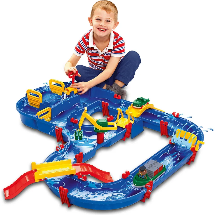 AquaPlay 'Megabridge' Wasserstraße, 105 x 120 x 22 cm, inkl. Schleuse, Hafenstation, Wasserfahrzeug, Schiff und Spielfigur – Bild 3