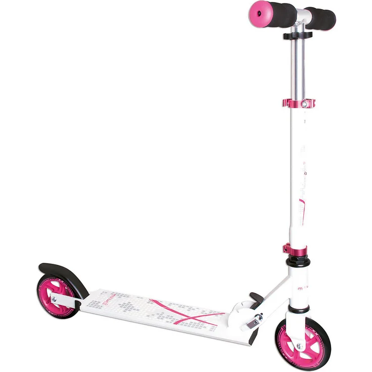 Muuwmi 347 'Aluminium Scooter 125 mm' Scooter, ab 6 Jahren, 2-fach höhenverstellbar bis 68 cm, klappbar, max. belastbar bis 100 kg, weiß/pink – Bild 1