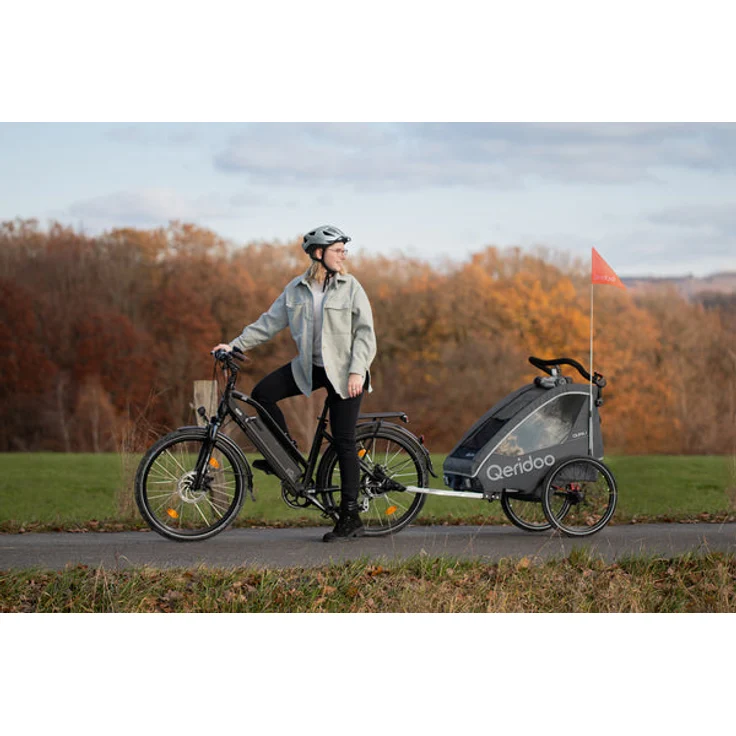 Qeridoo 'QUPA 2' Fahrradanhänger Blue 2023, 2-Sitzer mit Blattfeder-Dämpfsystem – Bild 3