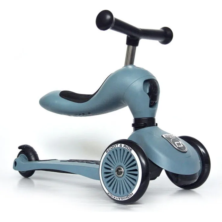 Scoot & Ride 'Highwaykick 1' Kickboard, ab 12 Monaten, 3-fach höhenverstellbar bis 64 cm, 2in1 mit Sitz, max. belastbar bis 50 kg, steel