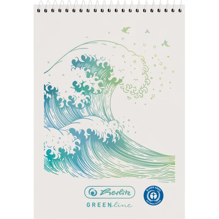Herlitz Spiralnotizblock A7 50 Blatt kariert GREENline Welle