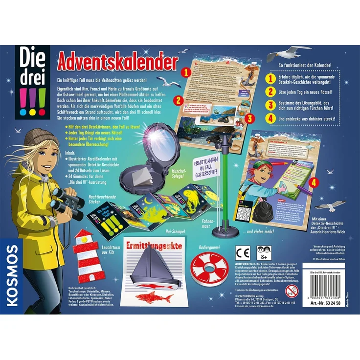 Kosmos 'Die drei !!!- Adventskalender', entdecke in 24 spannenden Rätseln das Geheimnis im Geisterschiff, ab 8 Jahren – Bild 2