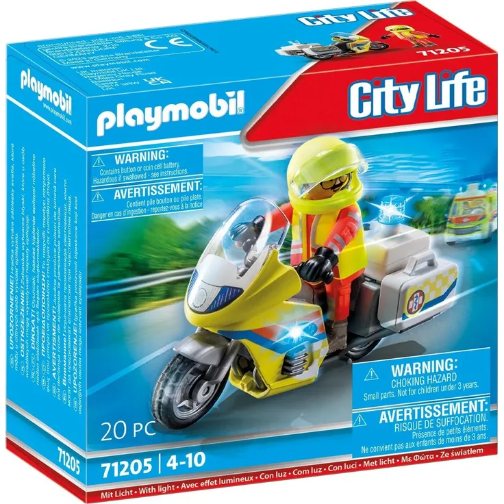 PLAYMOBIL City Life 71205 'Notarzt-Motorrad mit Blinklicht', 20 Teile, ab 4 Jahren