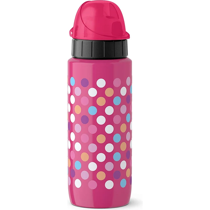 Emsa Light Steel 518364 Edelstahl Trinkflasche, 0,6 Liter, AutoClose Verschluss, Dots – Bild 1