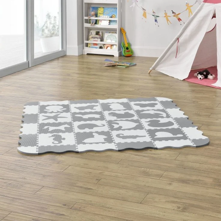Juskys 'Timon' Puzzlematte, 36 Teile mit 16 Tieren in grau weiß, rutschfest & abwischbar – Bild 3
